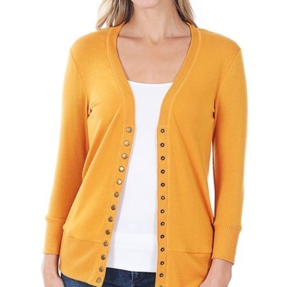 Golden Mustard Snap-Up Cardigan - Women